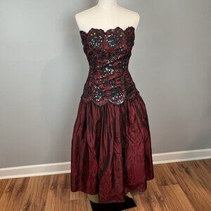 Jessica Mcclintock Goth Prom Gown Dark Red Womens Size 4 y2k Whimsigoth DEFECTS